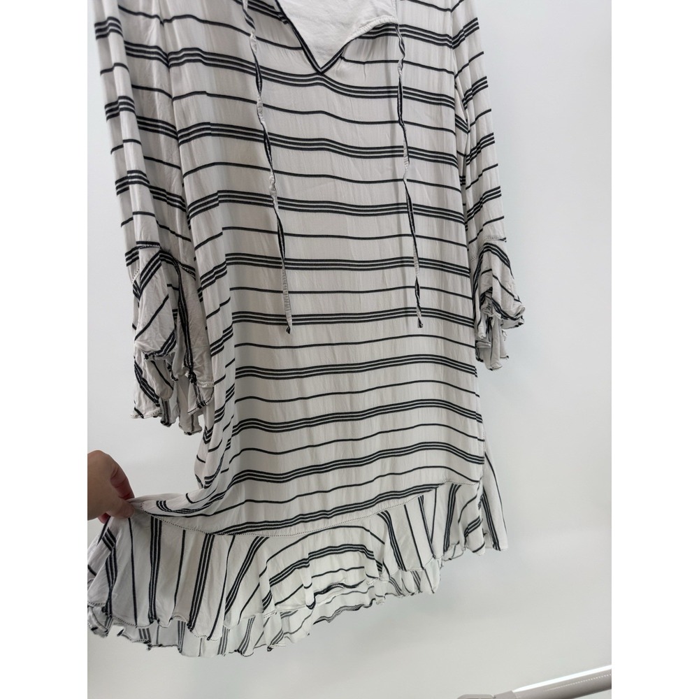 Max Studio London womens S striped tiered dress boho coastal flowy bell sleeve - Picture 3 of 10